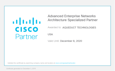 Aqueduct Technologies Recertifies Cisco Advanced Enterprise Networks Architecture Specialization