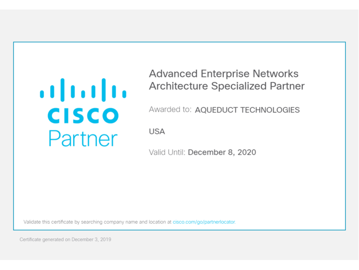 Cisco Aqueduct Advanced Network Architecture Specialization 2019