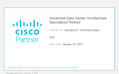 Aqueduct Technologies Receives Advanced Data Center Architecture Specialization Recertification from Cisco