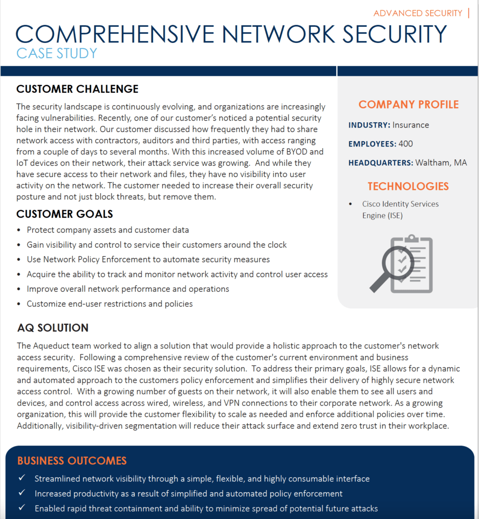 Simplified delivery of highly secure network access control aqueduct tech